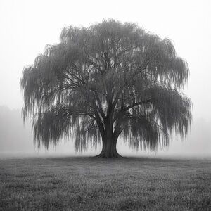 Elegant Black and White Willow Tree Art Photo Print Glossy